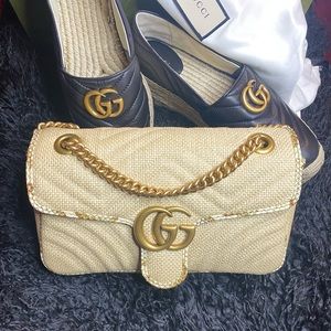 Sold Locally! GUCCI 🍋VACA Vibes🍋 GG Marmont Raffia Bag NWT Snakeskin Leather